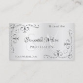Elegant Silver met Initialen  Hoekgrenzen Visitekaartje (Voorkant)