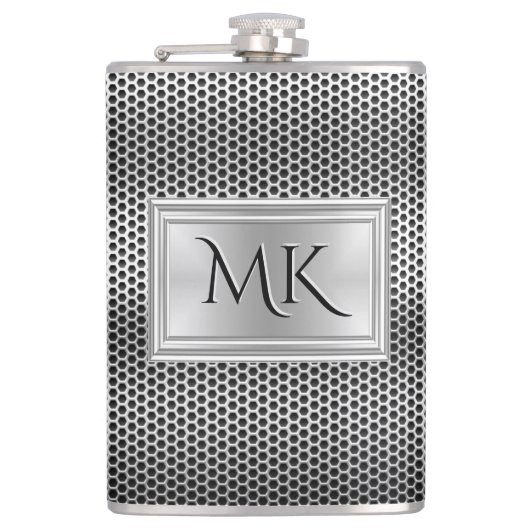 Elegant Silver Metal Mesh look Monogram Heupfles (Voorkant)