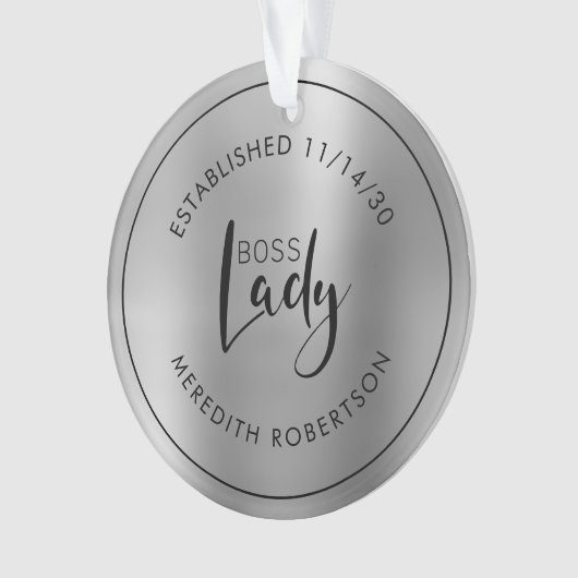 Elegant Silver Metallic Boss Lady Vastgestelde dat Ornament (voorkant)