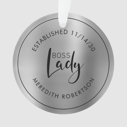 Elegant Silver Metallic Boss Lady Vastgestelde dat Ornament (voorkant)