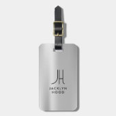 Elegant Silver Metallic Brushed Monogram Initial  Bagagelabel (Voorkant verticaal)
