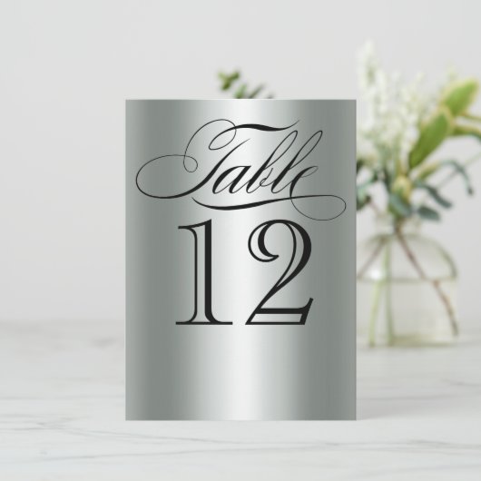 Elegant Silver Metallic Table Number Glam Bling Kaart (Staand voorkant)