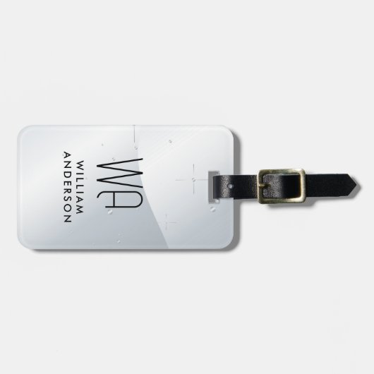 Elegant Silver Metallic Wavey Brushed Monogram Bagagelabel (Voorkant horizontaal)