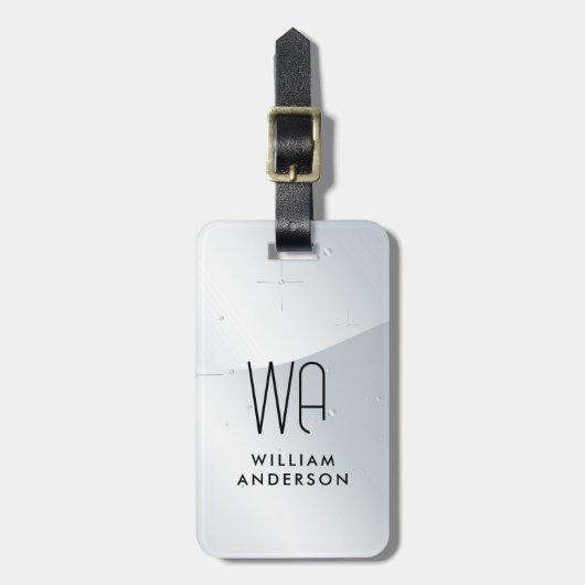Elegant Silver Metallic Wavey Brushed Monogram Bagagelabel (Voorkant verticaal)