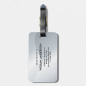 Elegant Silver Metallic Wavey Brushed Monogram Bagagelabel (Achterkant verticaal)