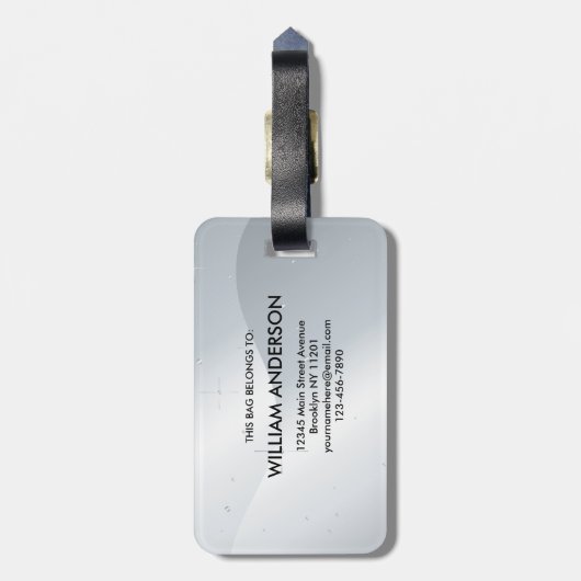 Elegant Silver Metallic Wavey Brushed Monogram Bagagelabel (Achterkant verticaal)