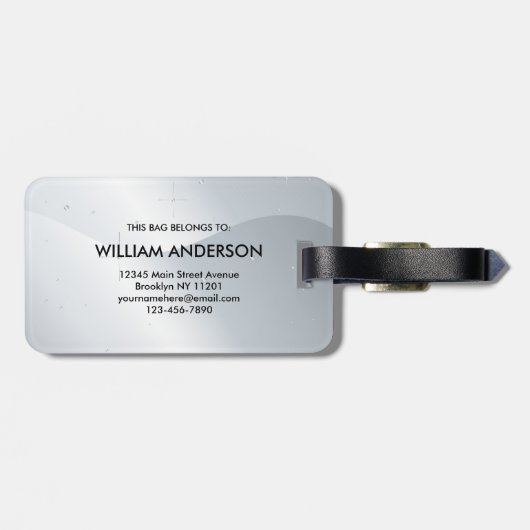 Elegant Silver Metallic Wavey Brushed Monogram Bagagelabel (Achterkant horizontaal)