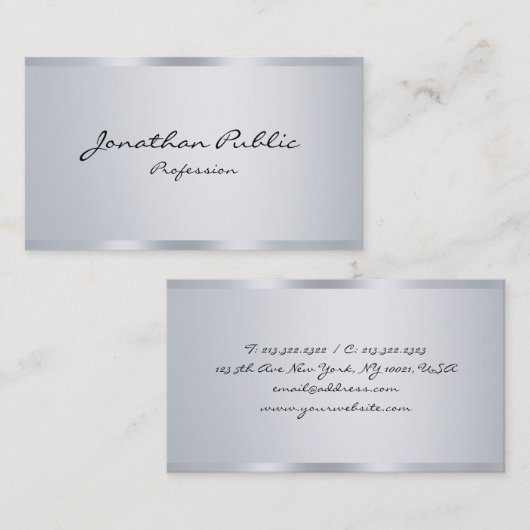 Elegant Silver Minimalist Trendy Typography Modern Visitekaartje (Voorkant / Achterkant)