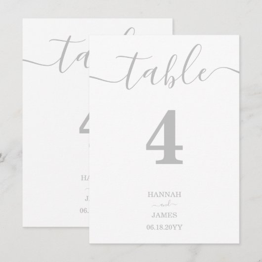 Elegant Silver Minimalist Weddengement Table Numbe Kaart (Voorkant / Achterkant)