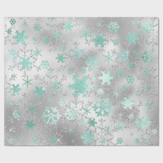Elegant Silver Mint Kerstmis Snowflake Patroon Cadeaupapier (Vlak)
