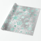 Elegant Silver Mint Kerstmis Snowflake Patroon Cadeaupapier (Uitgerold)