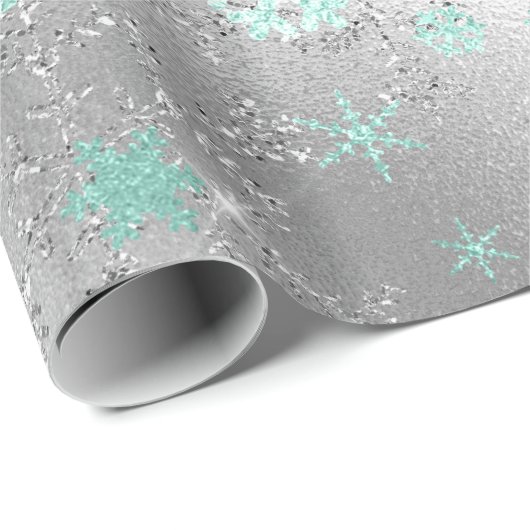 Elegant Silver Mint Kerstmis Snowflake Patroon Cadeaupapier (Rol Hoek)