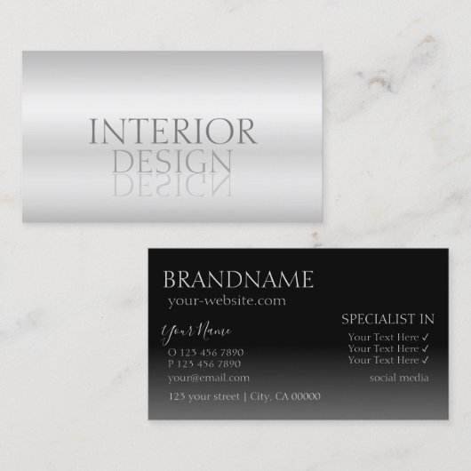 Elegant Silver Mirror Font Professional Stylish Visitekaartje (Voorkant / Achterkant)