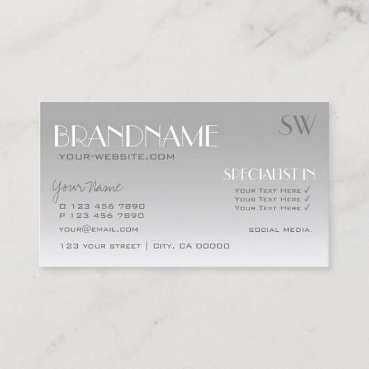 Elegant Silver Mirror Letters voor Monogram Modern Visitekaartje (Achterkant)