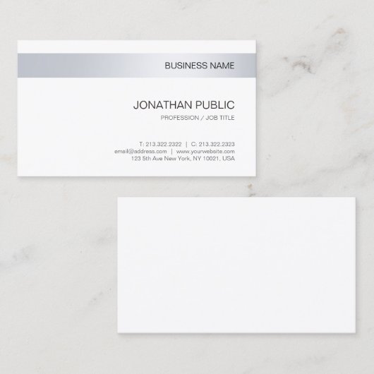 Elegant Silver Modern Company Minimalist Sjabloon Visitekaartje (Voorkant / Achterkant)
