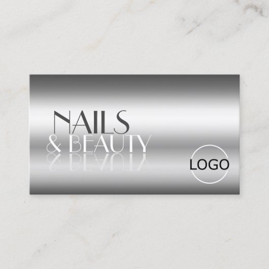 Elegant Silver Modern Mirror Letters met Logo Visitekaartje (Voorkant)
