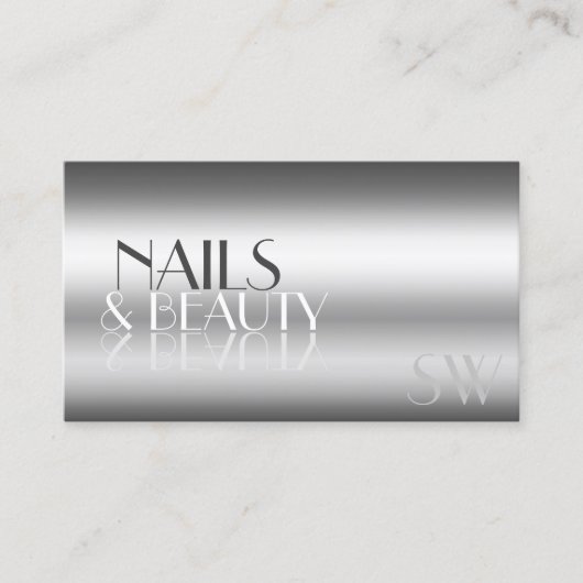 Elegant Silver Modern Mirror Letters met Monogram Visitekaartje (Voorkant)