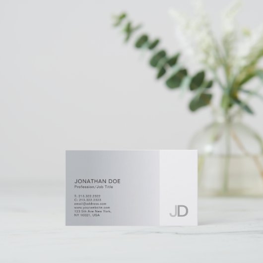 Elegant Silver Modern Professional Monogram Plain Visitekaartje (Staand voorkant)