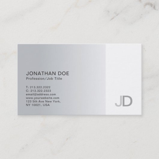 Elegant Silver Modern Professional Monogram Plain Visitekaartje (Voorkant)