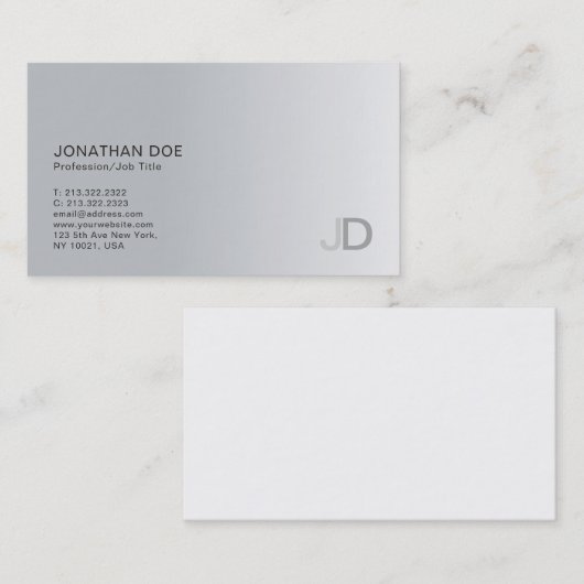 Elegant Silver Modern Professional Monogram Plain Visitekaartje (Voorkant / Achterkant)