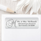 Elegant Silver Monogram Letter 'M' Envelope Return Etiket (Insitu)
