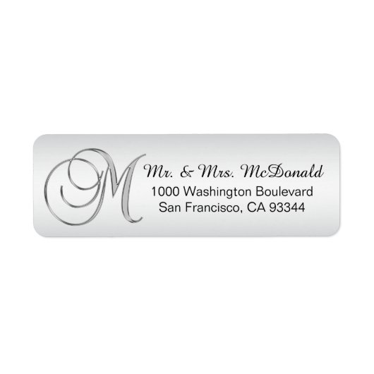 Elegant Silver Monogram Letter 'M' Envelope Return Etiket (Voorkant)