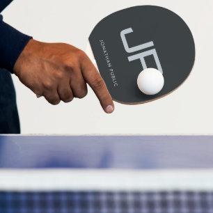 Elegant Silver Monogram Naam Sjabloon Antraciet Tafeltennisbatje