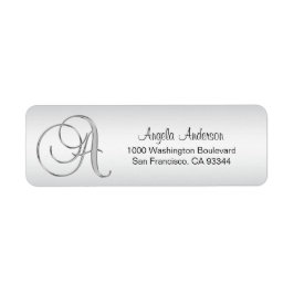Elegant Silver Monogram Script Letter 'A' Return Etiket