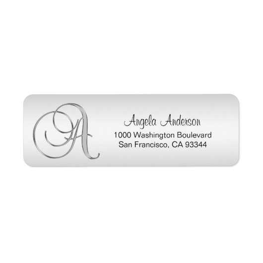 Elegant Silver Monogram Script Letter 'A' Return Etiket (Voorkant)