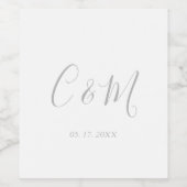 Elegant Silver Monogram Weddenschap Wijn Label Etiket (Enkel label)