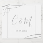 Elegant Silver Monogram Weddenschap Wijn Label Sparkling Wijnetiket (Enkel label)