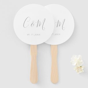 Elegant Silver Monogram Wedding Hand Fan Handwaaier