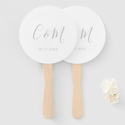 Elegant Silver Monogram Wedding Hand Fan Handwaaier (Voorkant en achterkant)