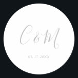 Elegant Silver Monogram Wedding Ronde Sticker<br><div class="desc">Elegant Wedding Sticker</div>