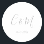 Elegant Silver Monogram Wedding Ronde Sticker<br><div class="desc">Elegant Wedding Sticker</div>