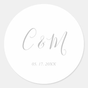 Elegant Silver Monogram Wedding Ronde Sticker