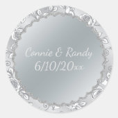 Elegant Silver Monogram Wedding Sticker (Voorkant)
