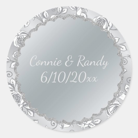Elegant Silver Monogram Wedding Sticker (Voorkant)