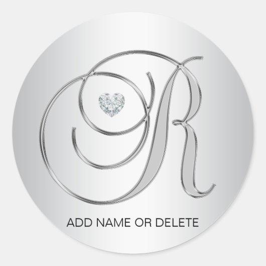 Elegant Silver Monogramed Initiaal Letter R Ronde Sticker (Voorkant)