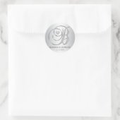 Elegant Silver Monogrammed Wedding Ronde Sticker (Tas)