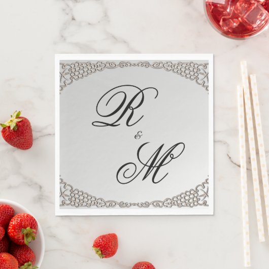Elegant Silver Monogrammed Wedding Servet (Insitu)