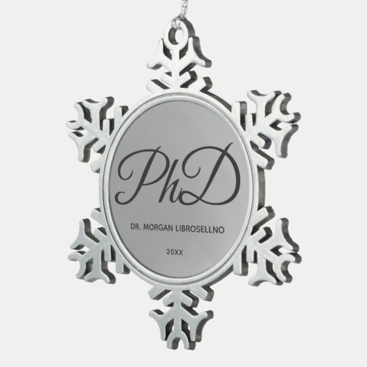 Elegant Silver Name PhD Afstuderen Snowflake Pew Tin Sneeuwvlok Ornament (Rechts)