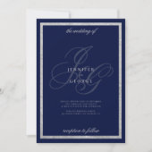 Elegant Silver Navy Blue monogram in hoofdletters Kaart (Voorkant)