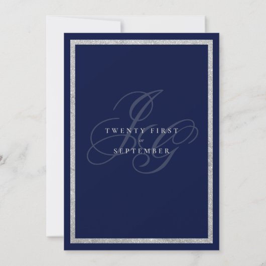 Elegant Silver Navy Blue monogram in hoofdletters  Kaart (Achterkant)