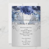 ELEGANT SILVER NAVY FLORAL ROOS WEDDING INVITATION KAART (Voorkant)