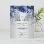 ELEGANT SILVER NAVY FLORAL ROOS WEDDING INVITATION KAART (Staand voorkant)