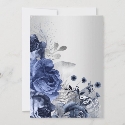 ELEGANT SILVER NAVY FLORAL ROOS WEDDING INVITATION KAART (Achterkant)