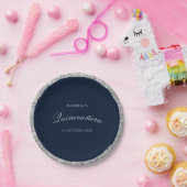 Elegant Silver & Navy Quinceanera  Papieren Bordje (Feest)