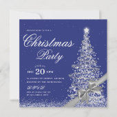 Elegant Silver Navy Winter Christmas Tree Bow Kaart (Voorkant)