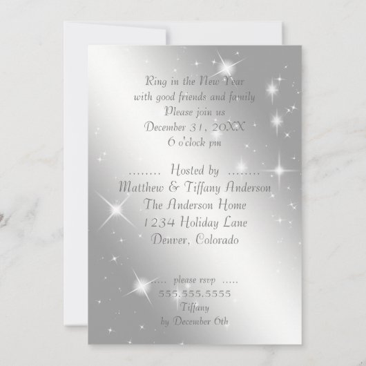 Elegant Silver New Year's Eve Party Kaart (Achterkant)